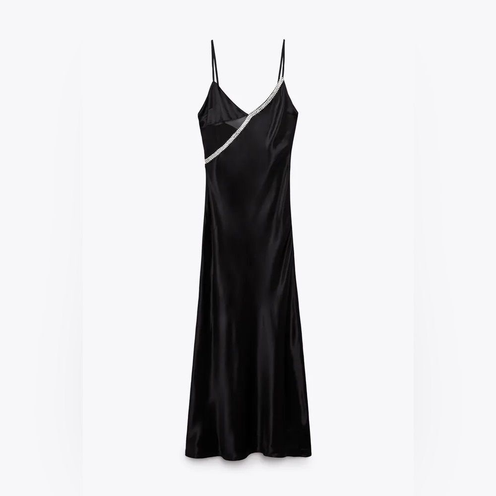 Zara Gorgeous Satin Slip Dress With Crystal Trim